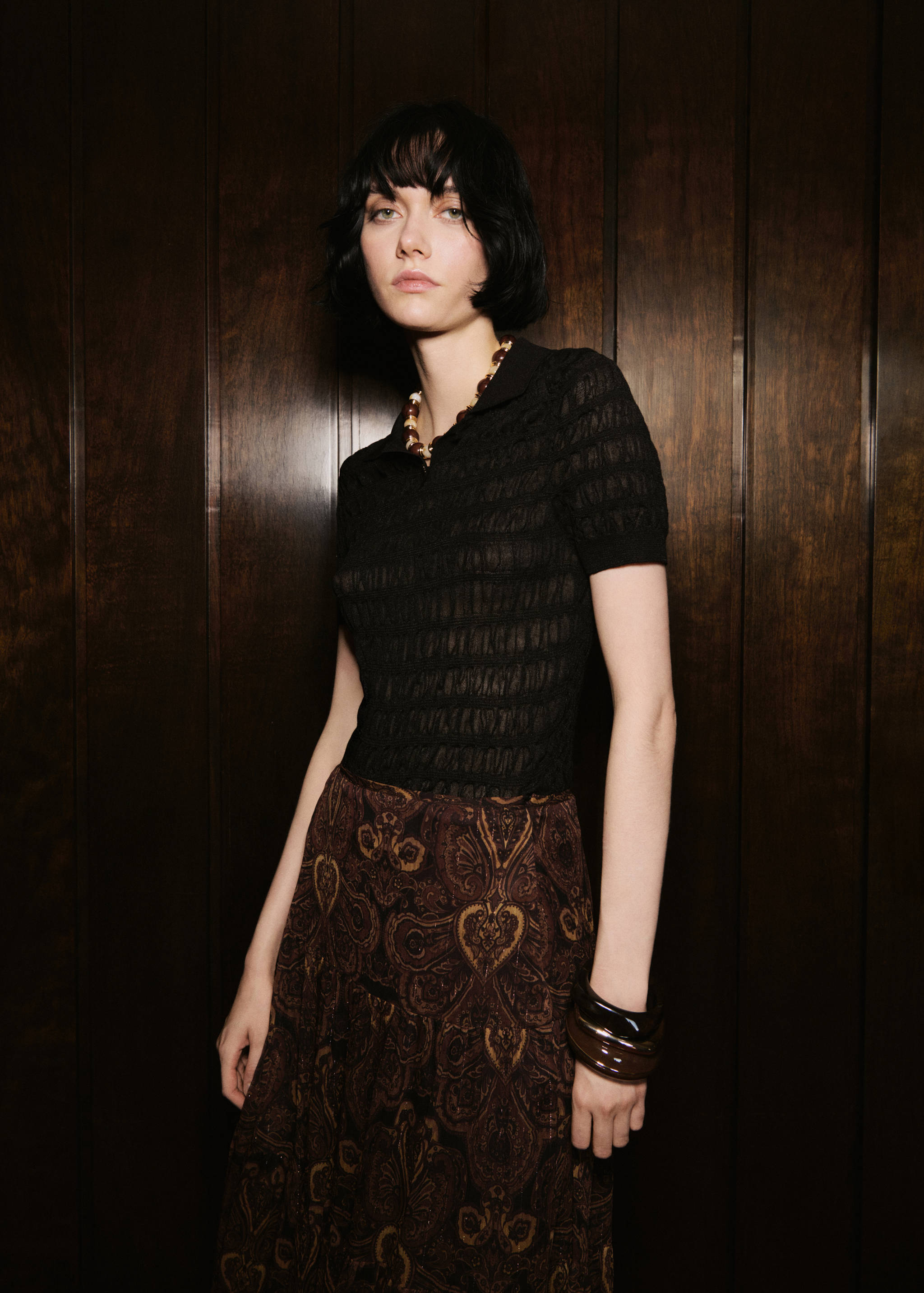 Polo-neck textured sweater - Medium plane