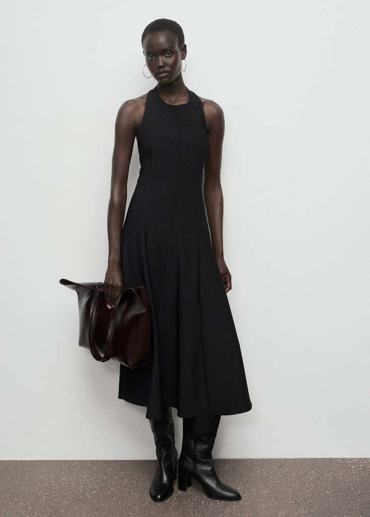 Halter-neck pleated dress — Black