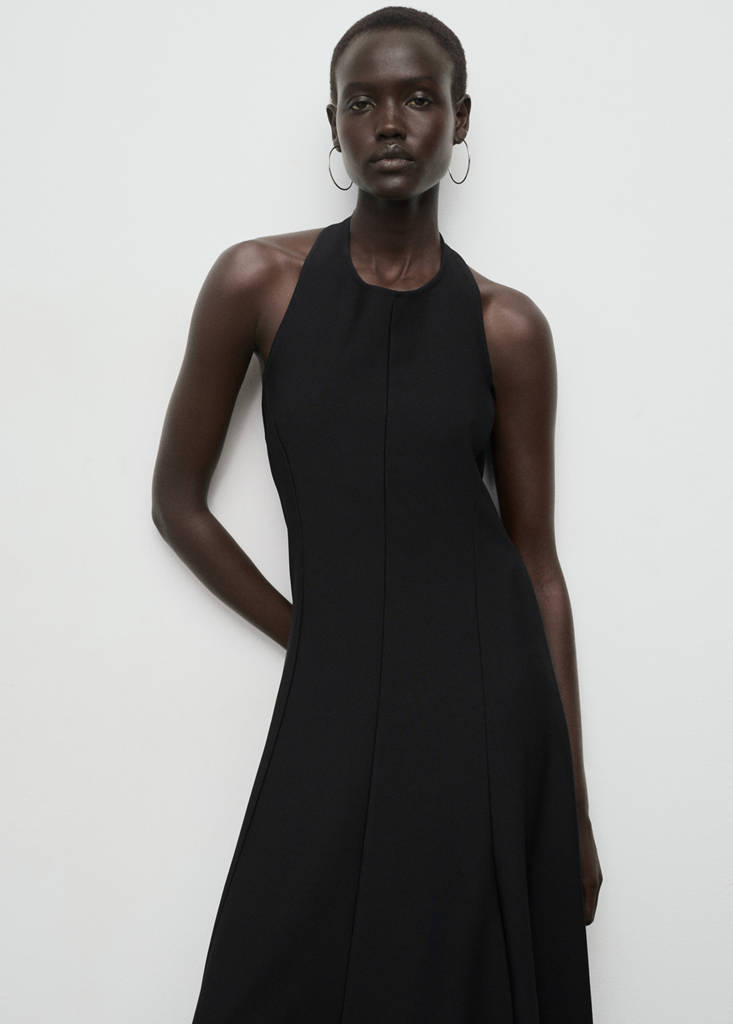 Halter-neck pleated dress — Black
