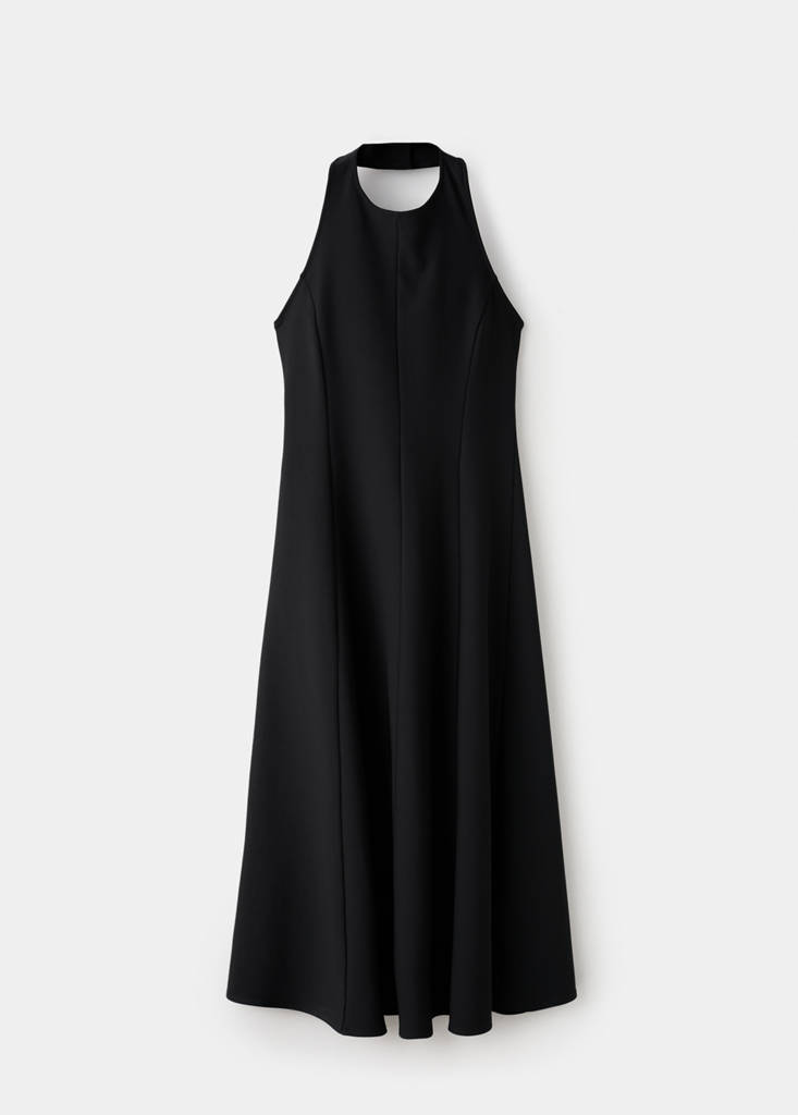 Halter-neck pleated dress — Black