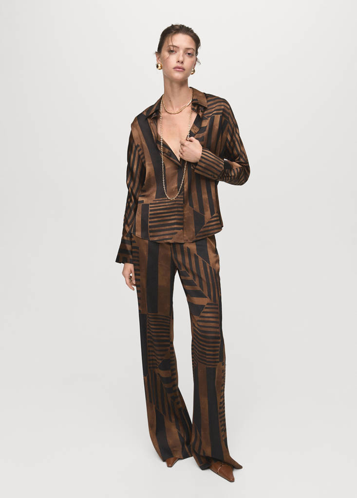 Satin striped trousers — Brown