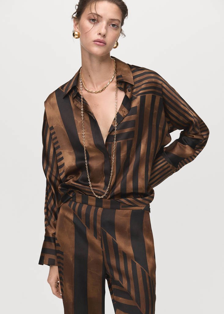 Satin striped trousers — Brown