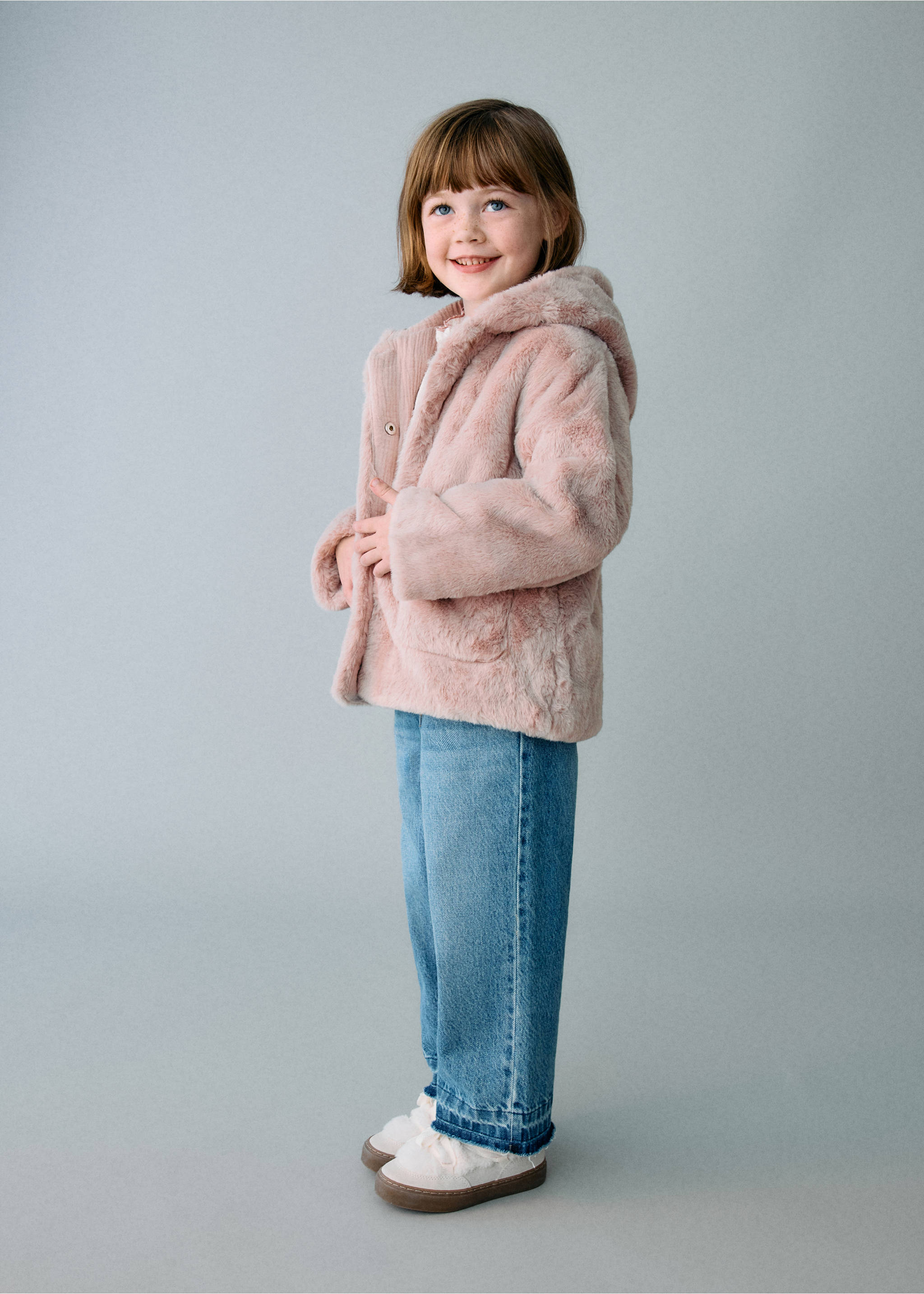 Abrigo pelo capucha - Plano general, Rosa. Ref: 17065969-00.
