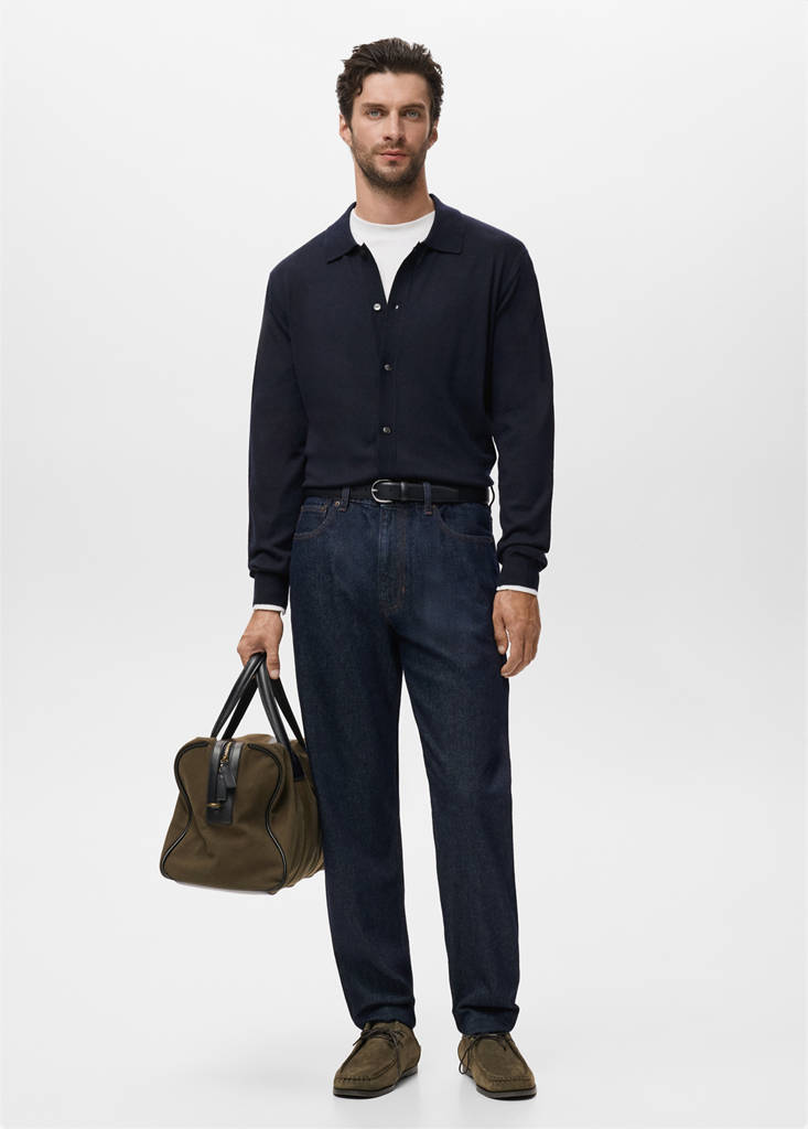MANGO MAN - Cardigan 100 % laine mérinos bleu marine - S