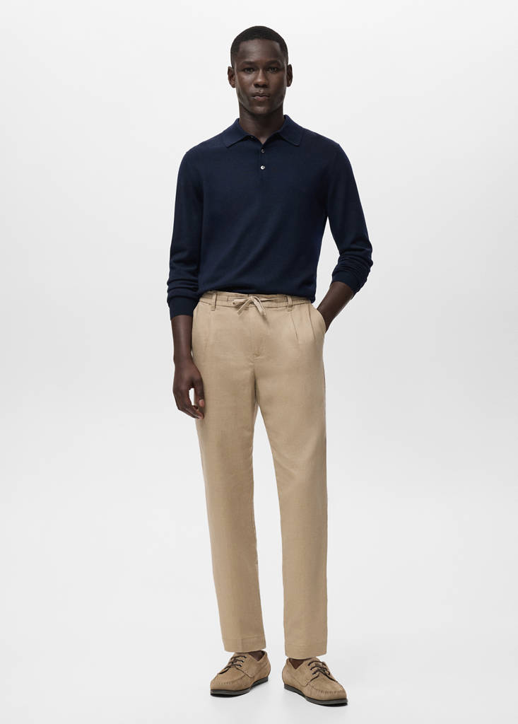 Slim-fit trousers with drawstring — Beige