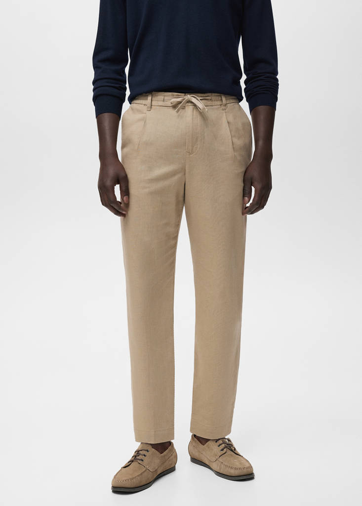 Slim-fit trousers with drawstring — Beige