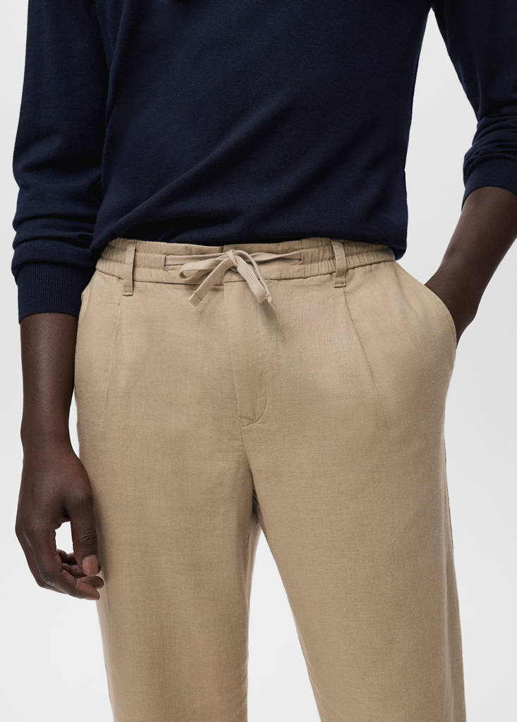 Slim-fit trousers with drawstring — Beige