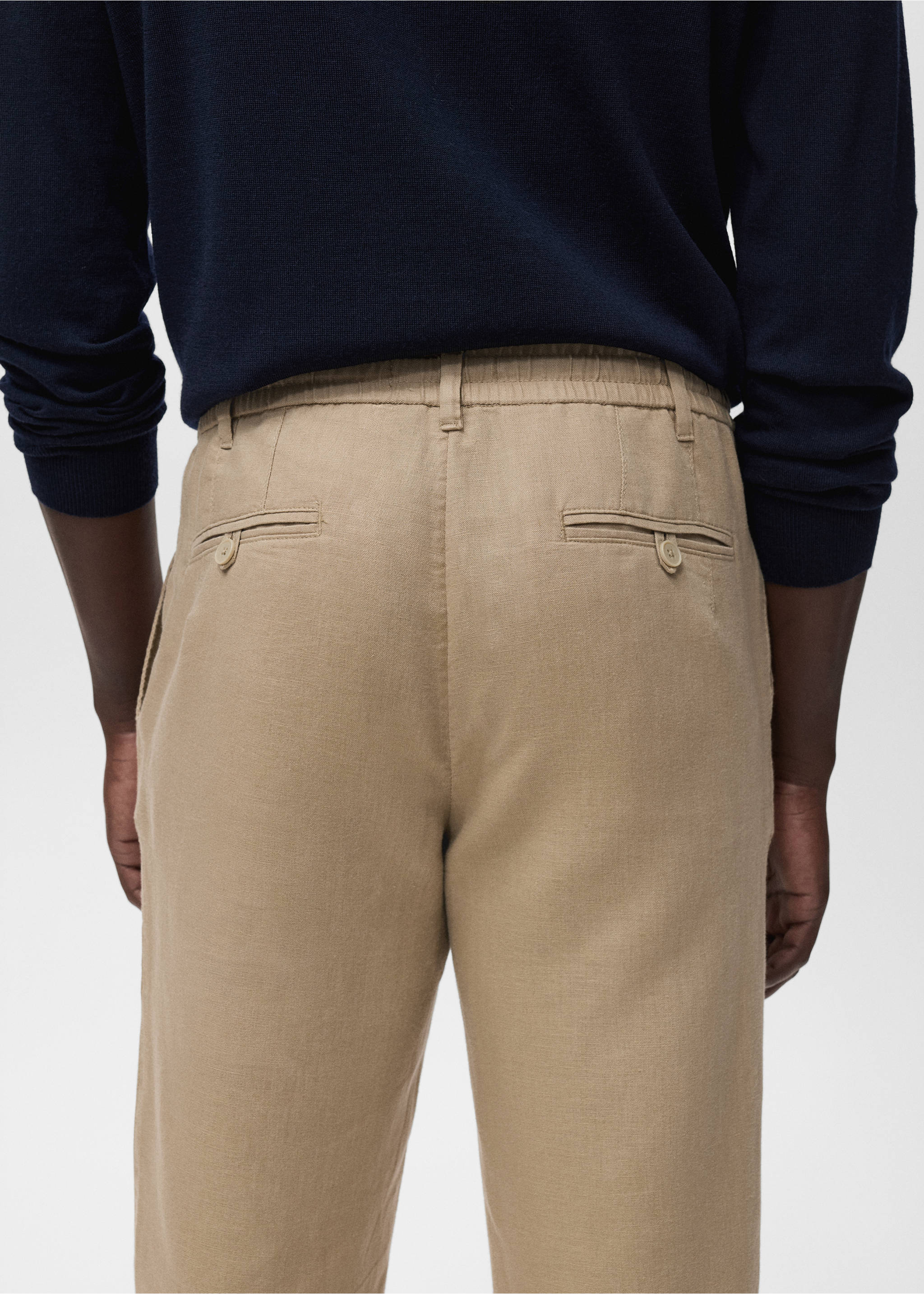 Slim-fit pants with drawstring - Details of the article 3, Beige. Ref: 17065975-00.