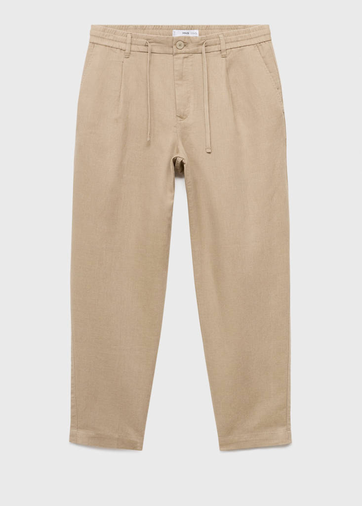 Slim-fit trousers with drawstring — Beige