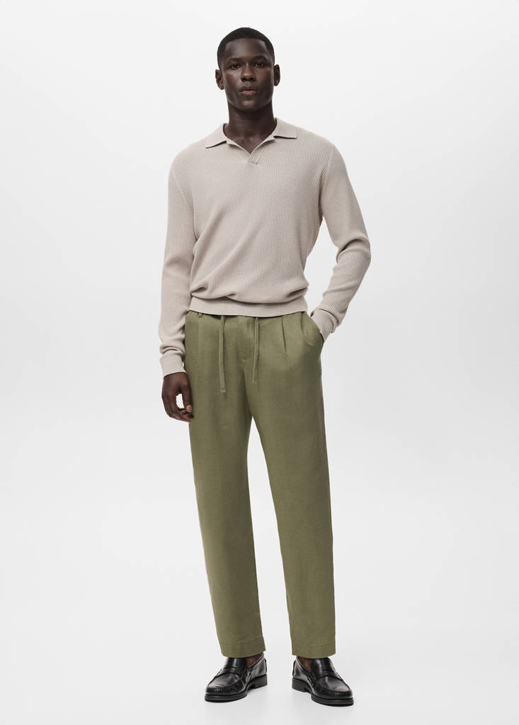 Slim-fit trousers with drawstring — Khaki