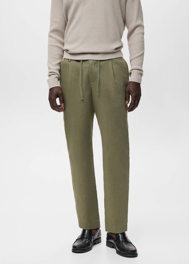 Slim-fit trousers with drawstring — Khaki