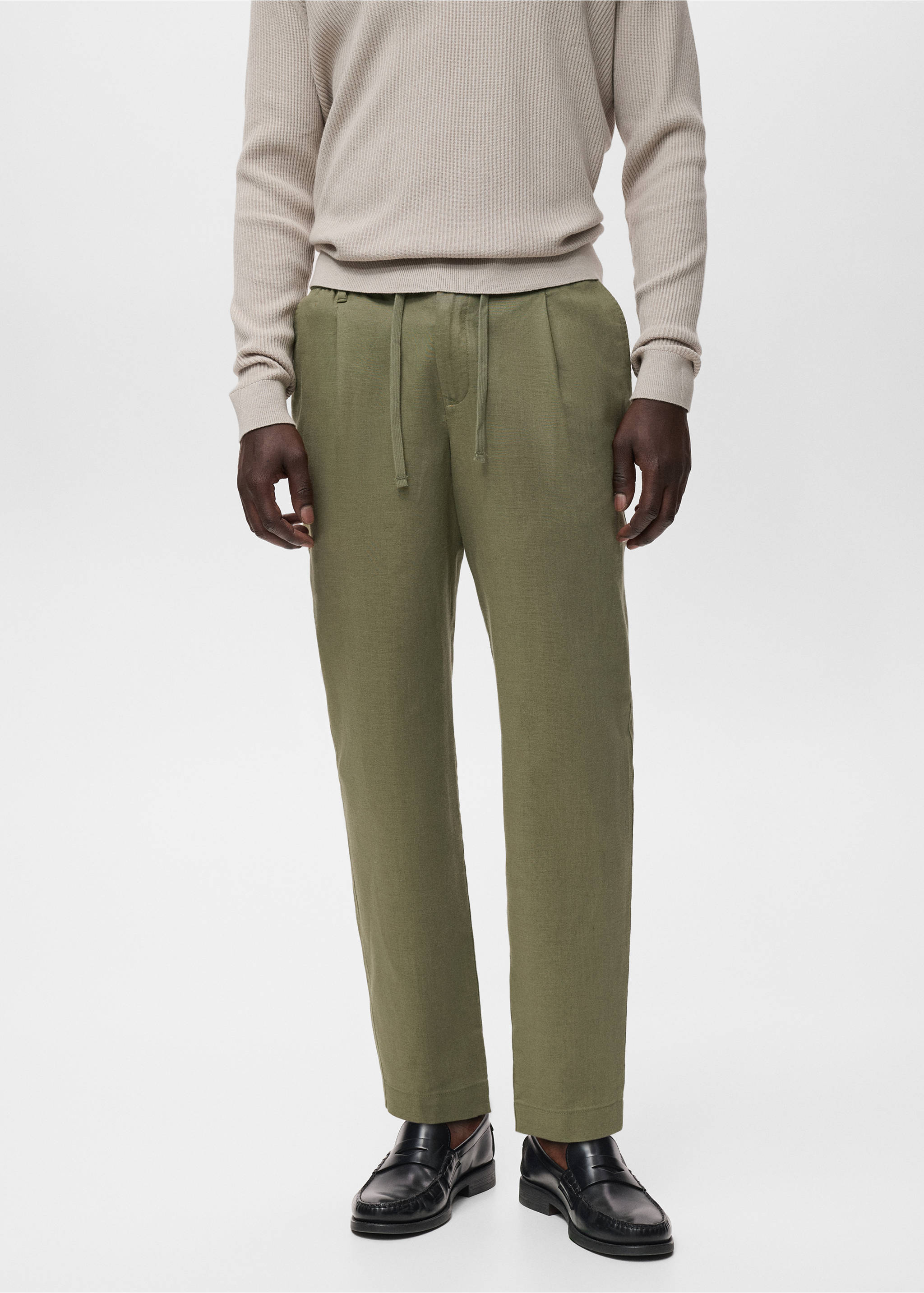 Slim-fit pants with drawstring - Medium plane, Khaki. Ref: 17065975-00.