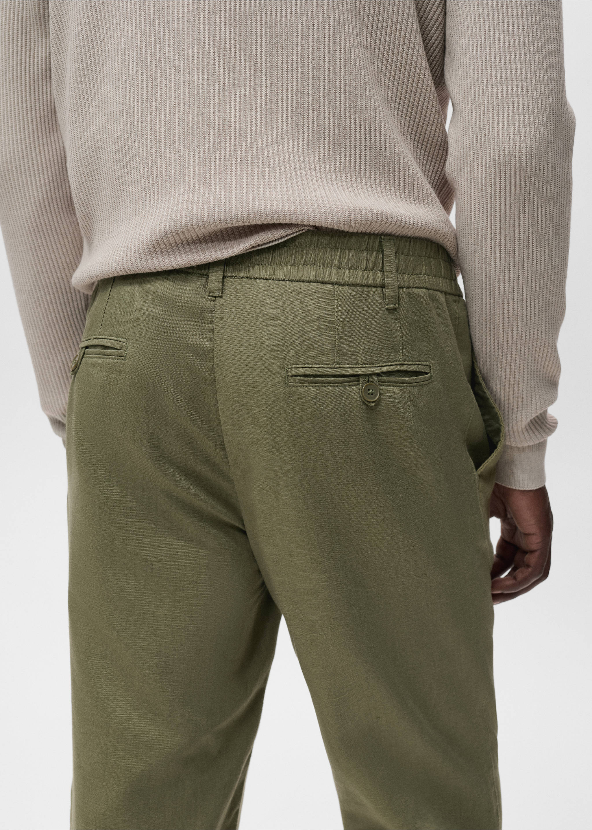 Slim-fit pants with drawstring - Details of the article 3, Khaki. Ref: 17065975-00.