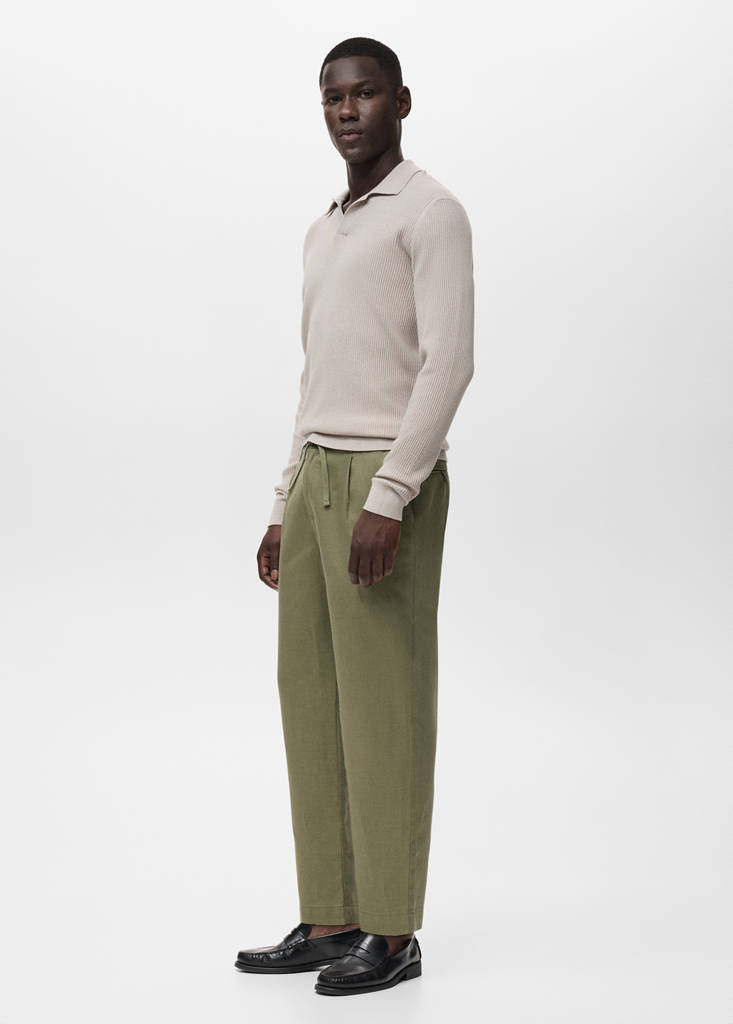 Slim-fit trousers with drawstring — Khaki