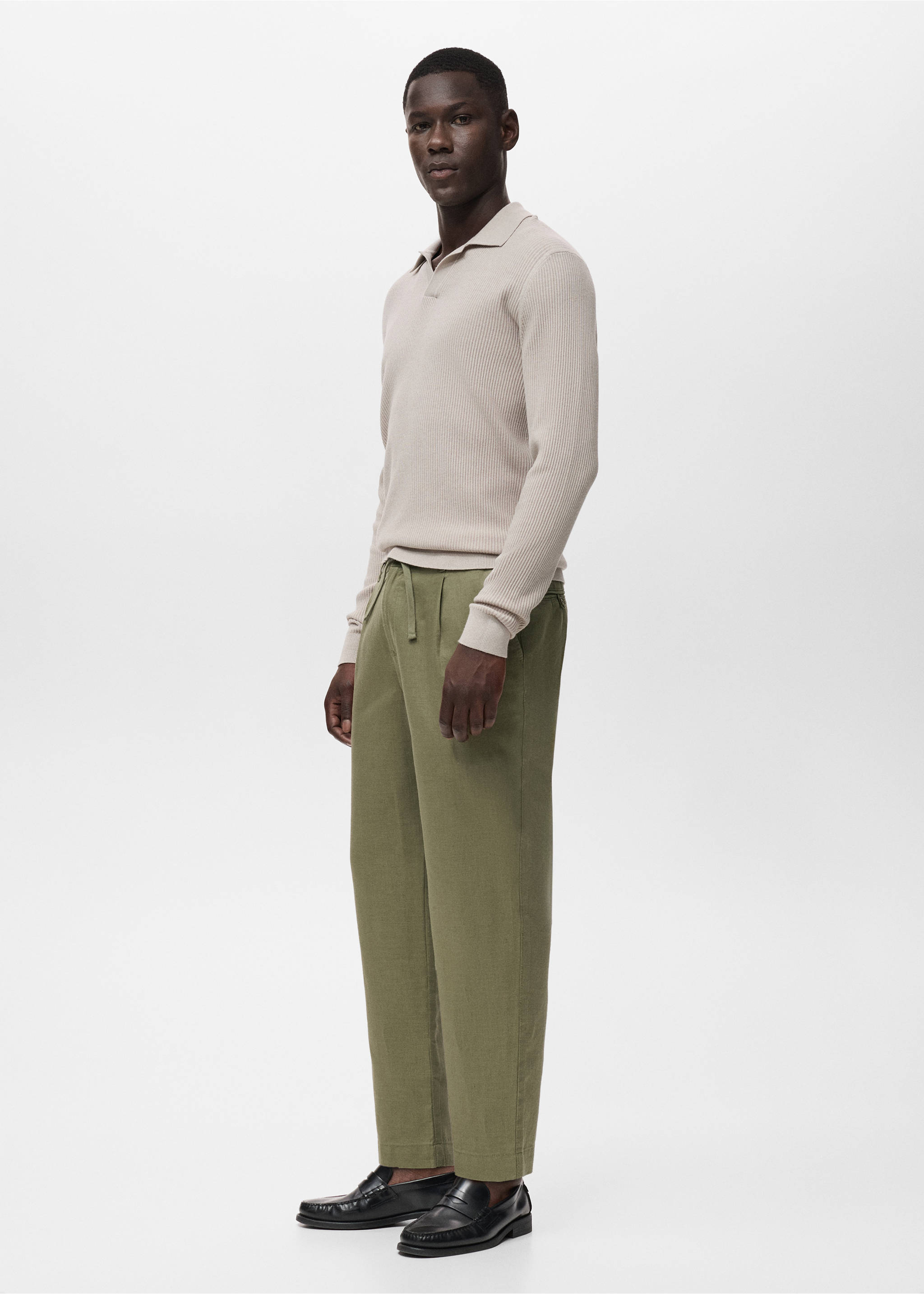 Slim-fit pants with drawstring - Details of the article 2, Khaki. Ref: 17065975-00.