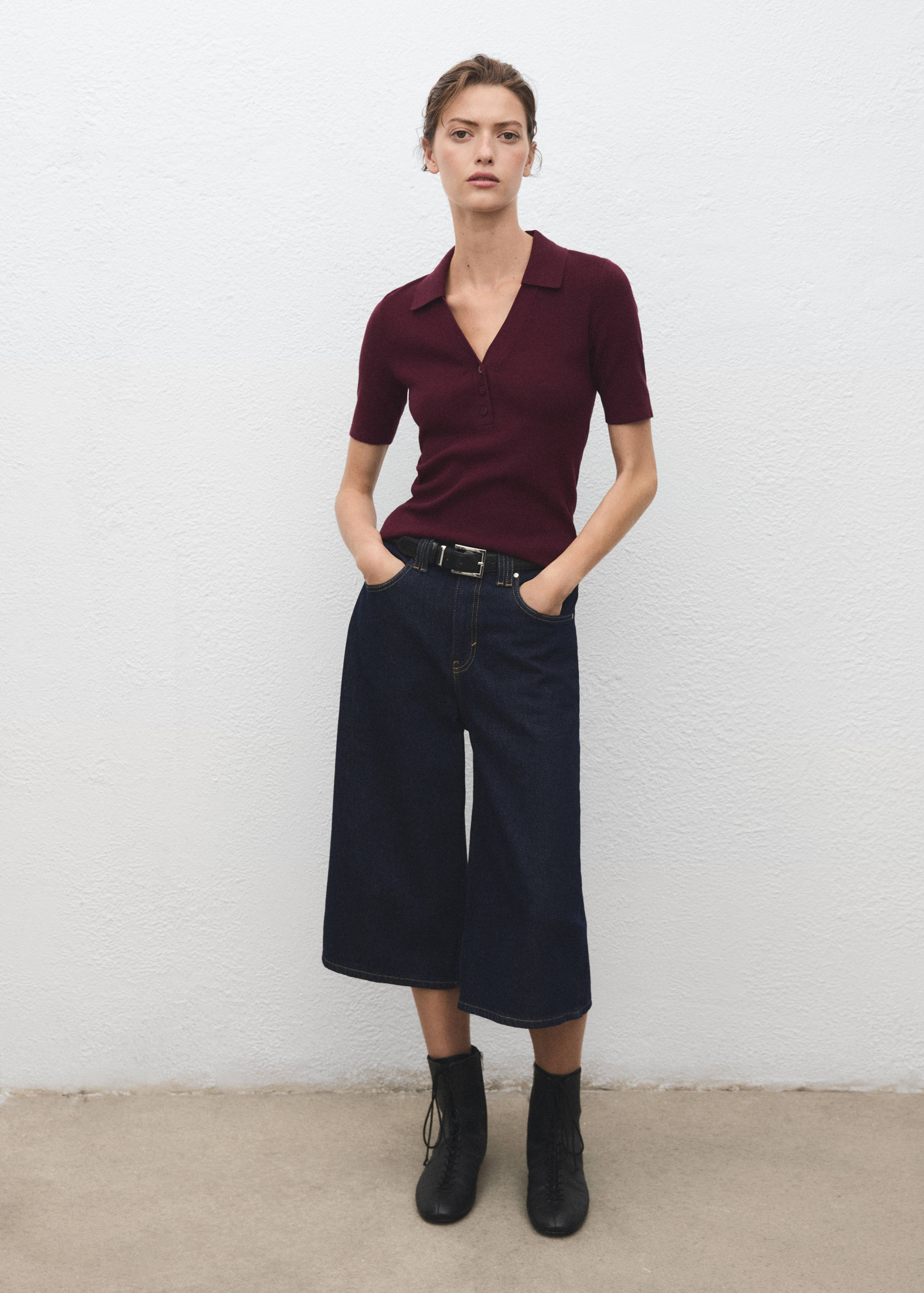 Fine-knit sweater with shirt collar - General plane