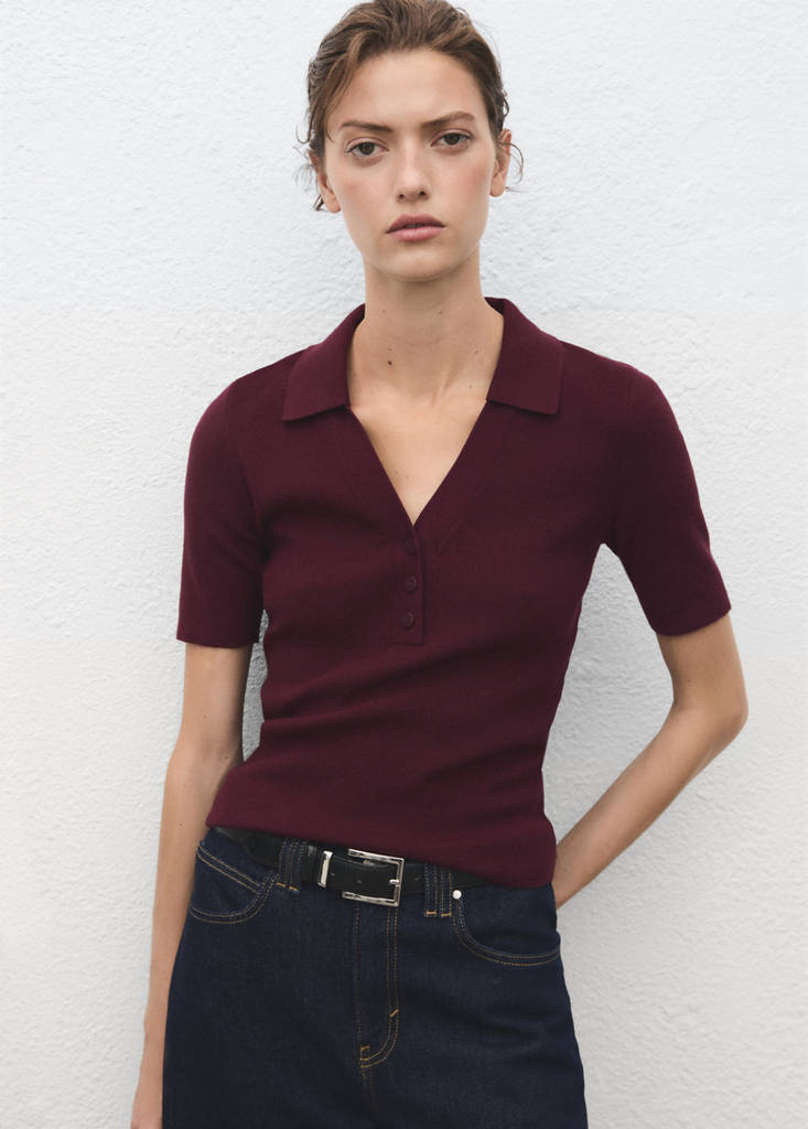 Fine-knit sweater with shirt collar