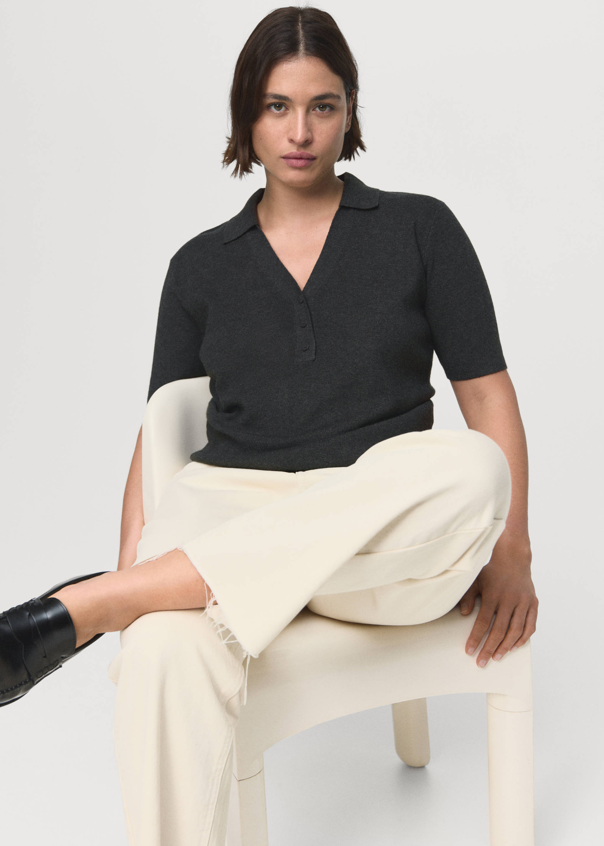 Svetr s košilovým límečkem z jemného úpletu - Detail zboží 5