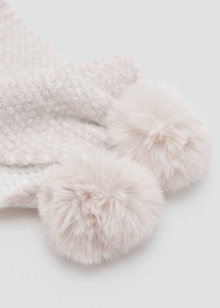 Pompom knit scarf — Sand
