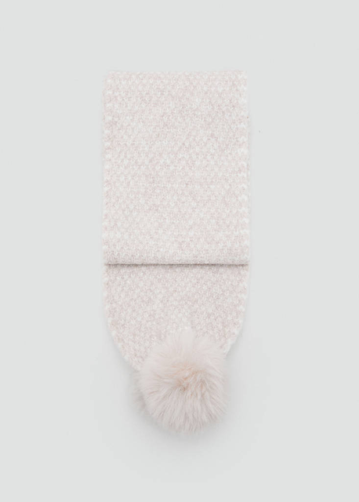 Pompom knit scarf — Sand