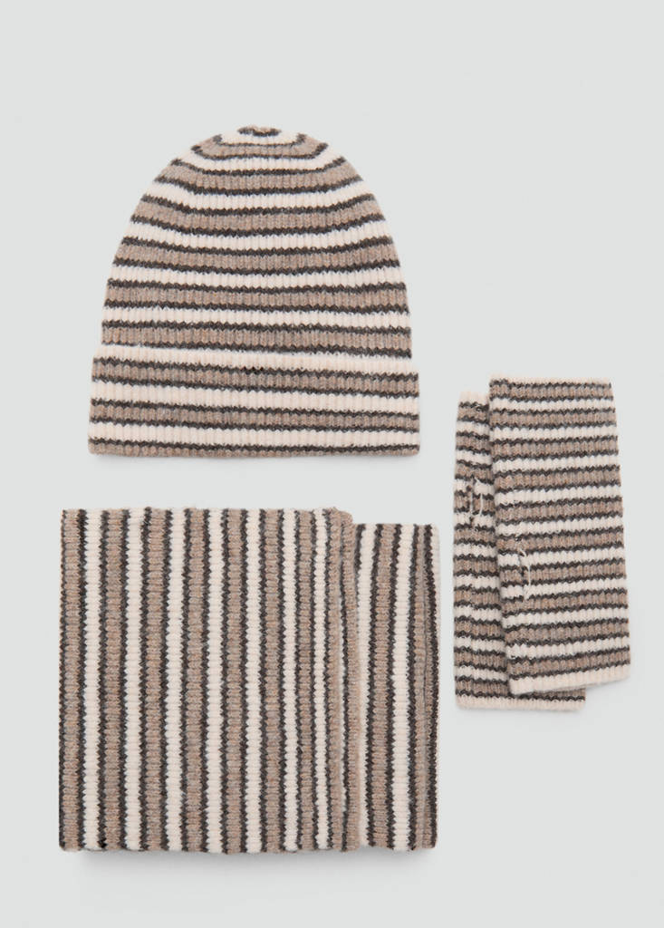 Striped knit hat — Brown
