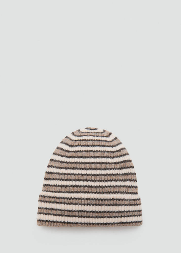 Striped knit hat — Brown