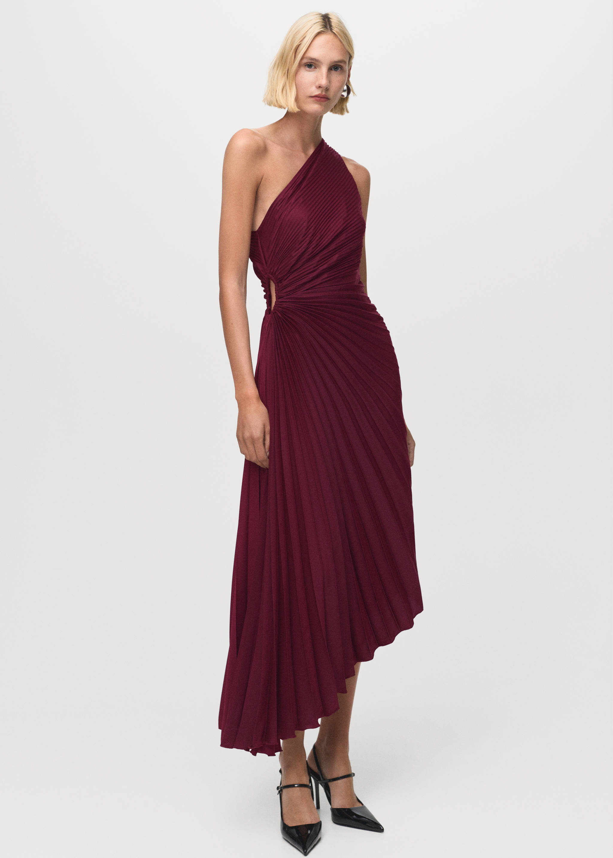 Vestido asimétrico plisado abertura - Plano general