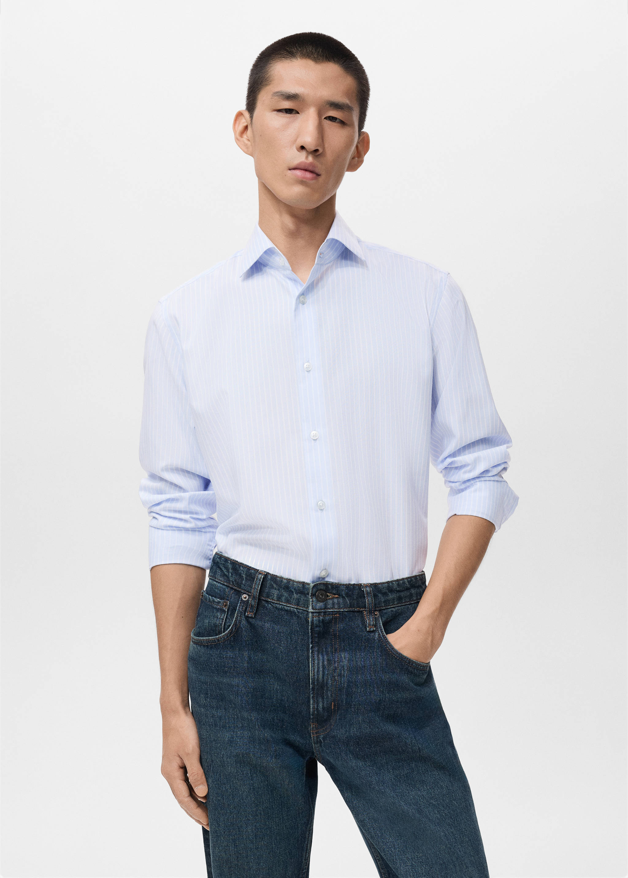 Chemise 100 % coton rayures slim-fit - Plan moyen