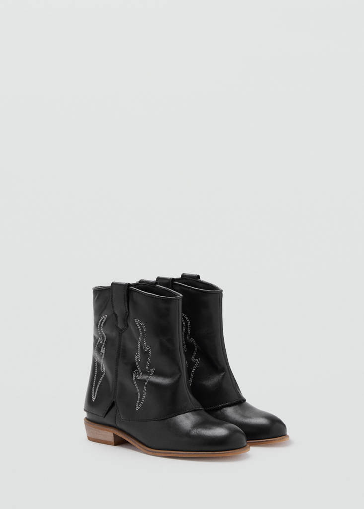 Leather ankle boots with embroidered details — Black