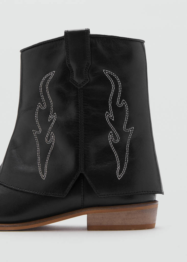 Leather ankle boots with embroidered details — Black