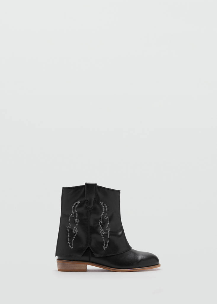 Leather ankle boots with embroidered details — Black