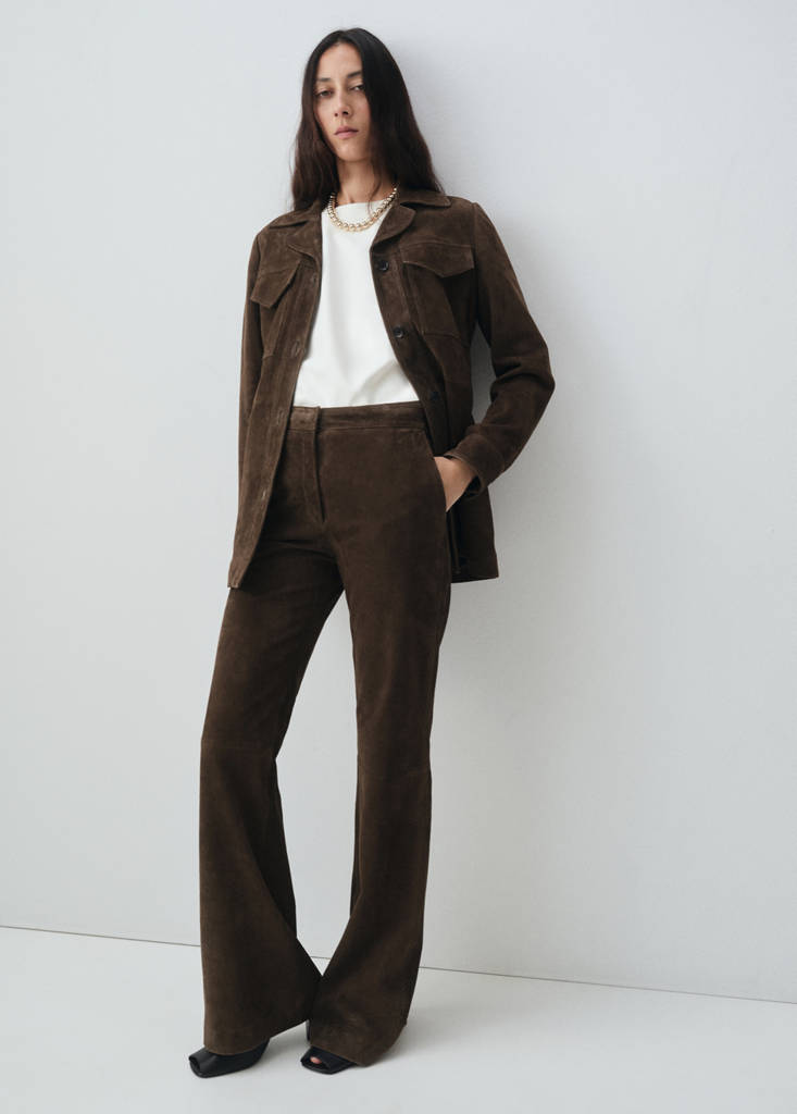 100% suede flared trousers