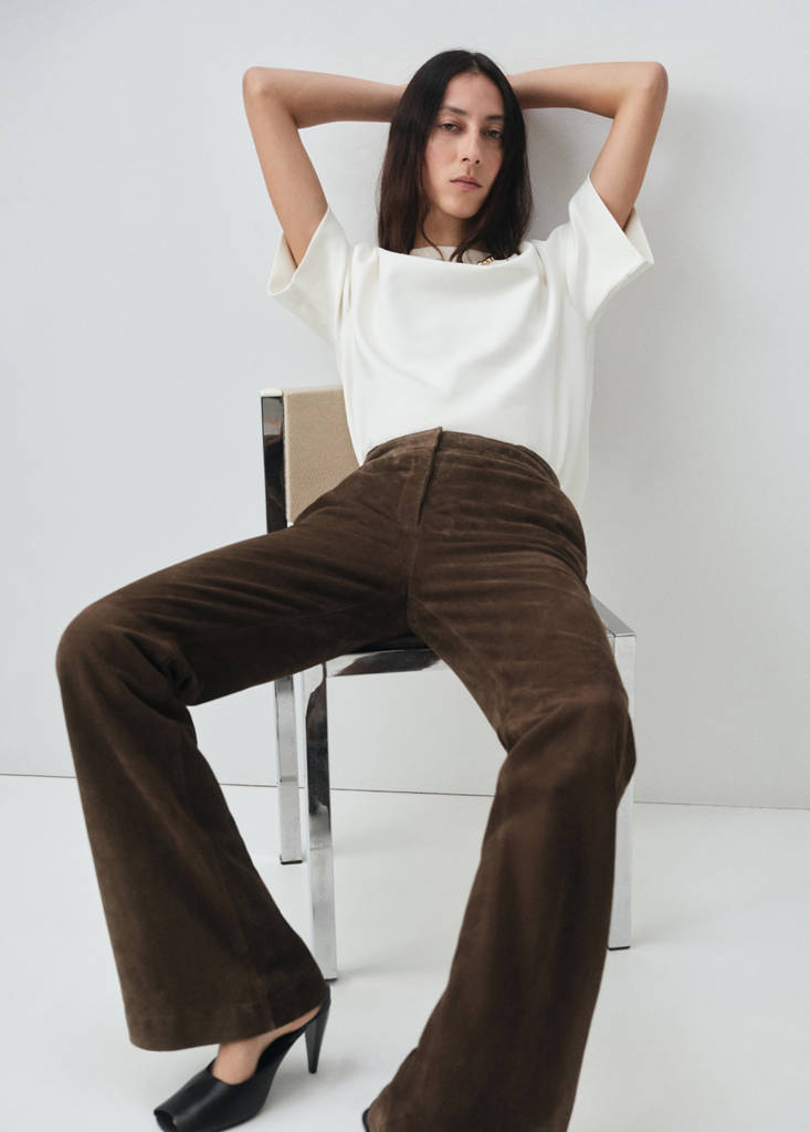100% suede flared trousers - thumbnail 6