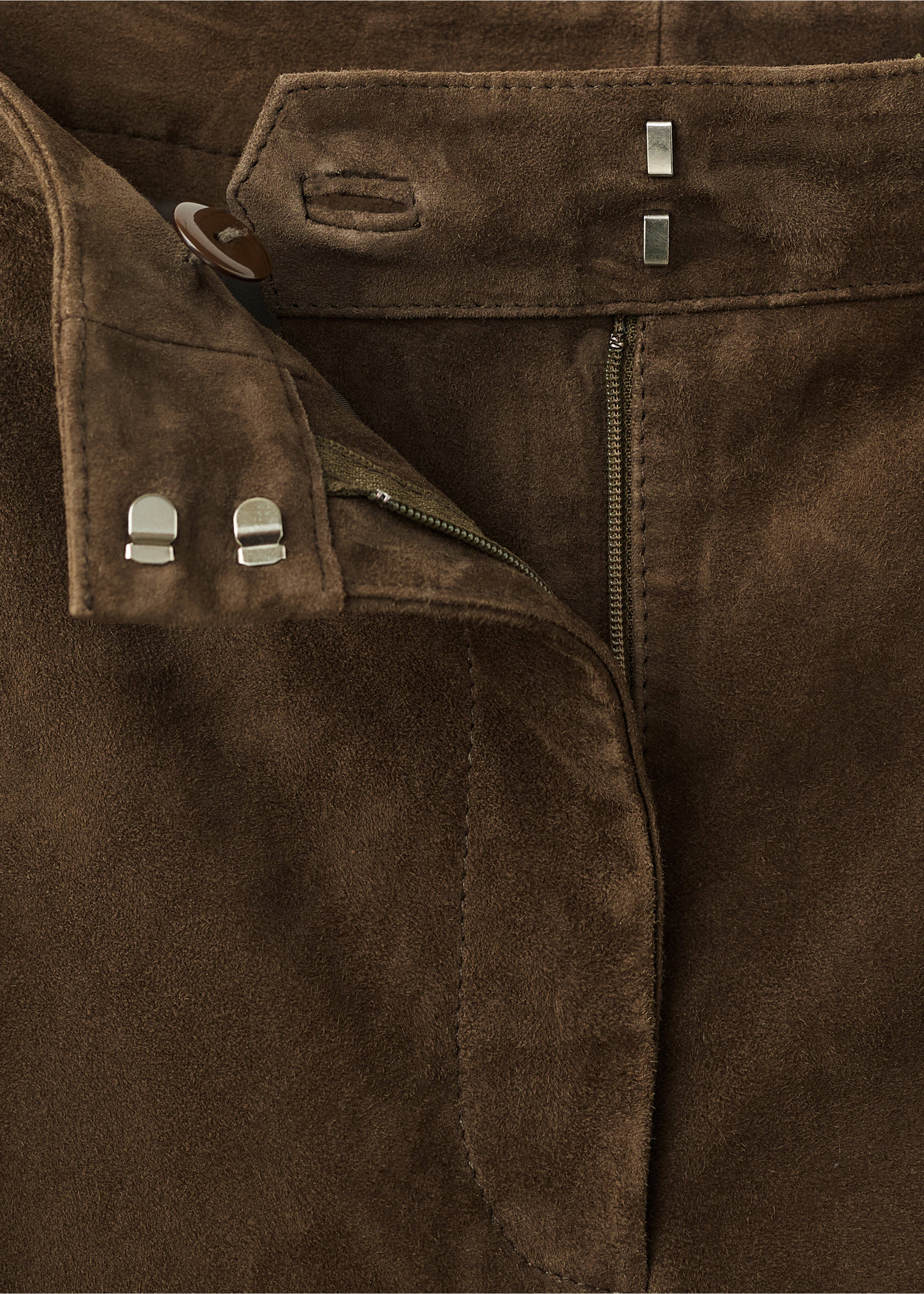 Pantalon évasé 100 % daim - Détail de l'article 8, Kaki. Ref: 17066344-00.