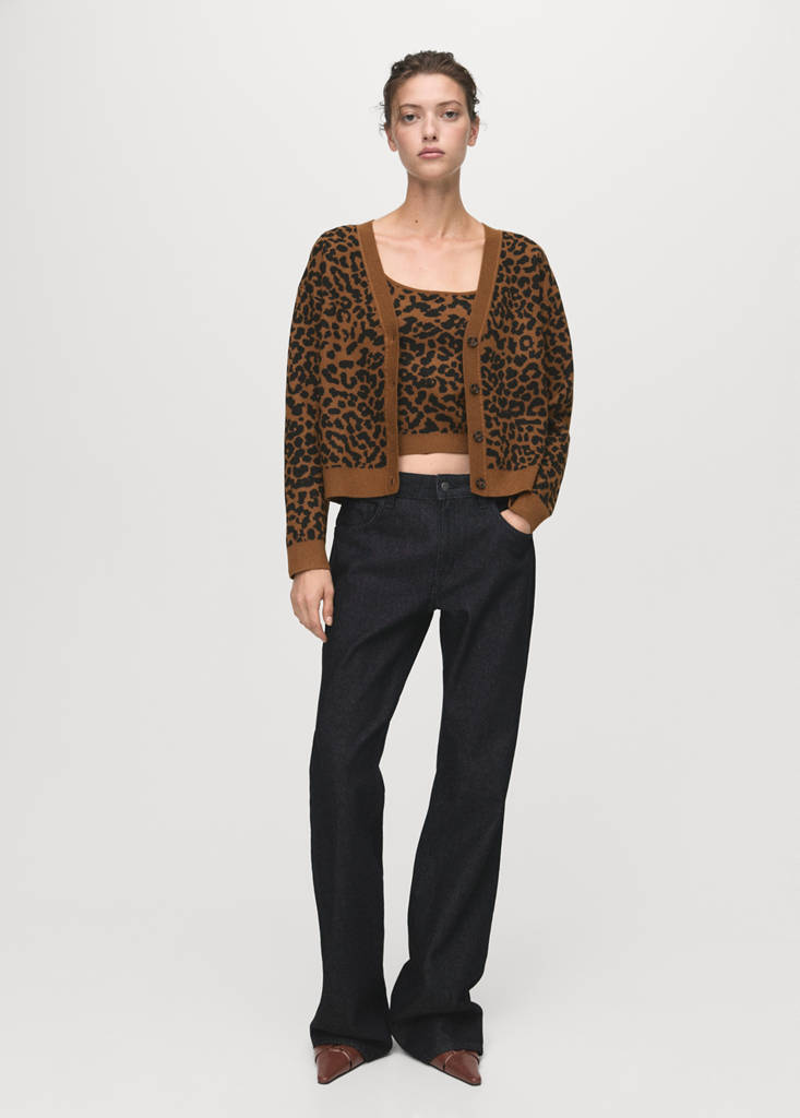 Leopard-print knitted top — Medium Brown