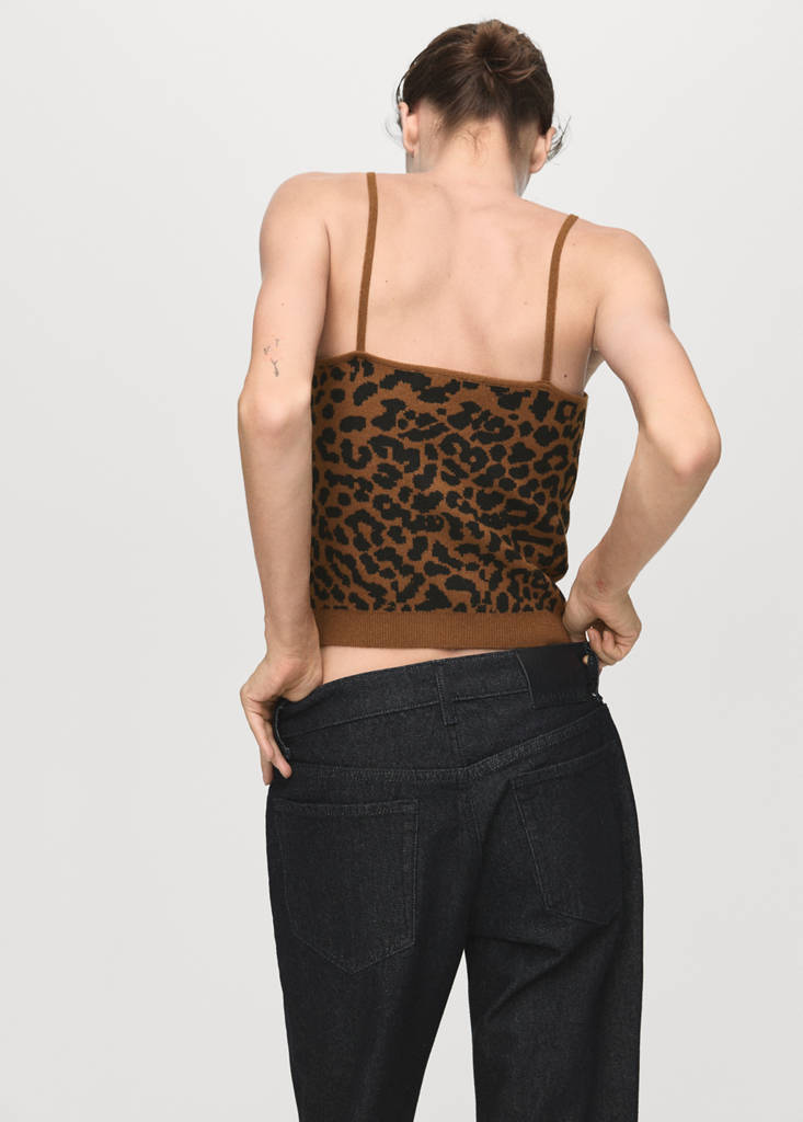 Leopard-print knitted top — Medium Brown
