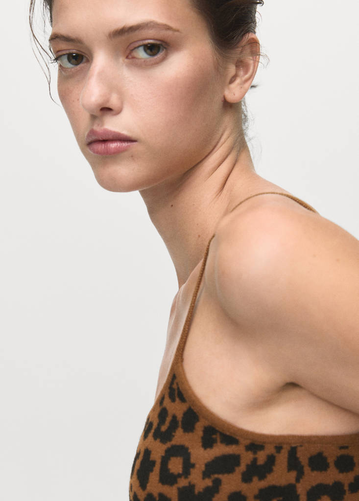 Leopard-print knitted top — Medium Brown