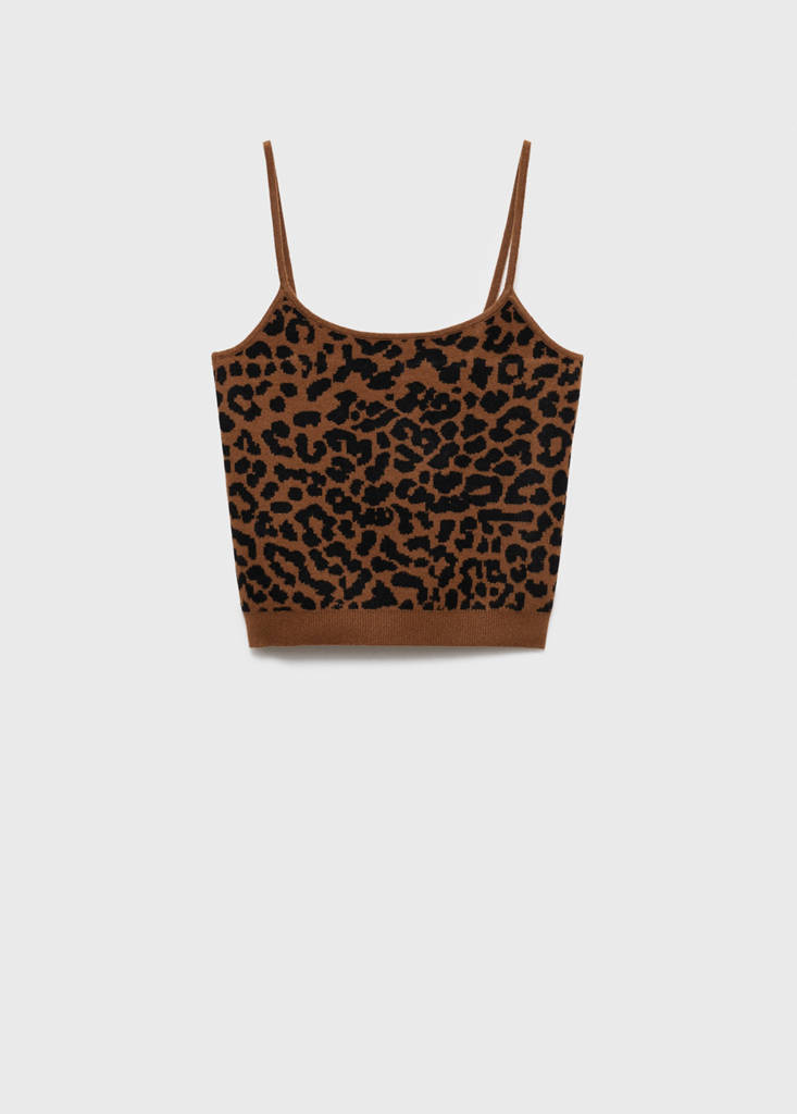 Leopard-print knitted top — Medium Brown