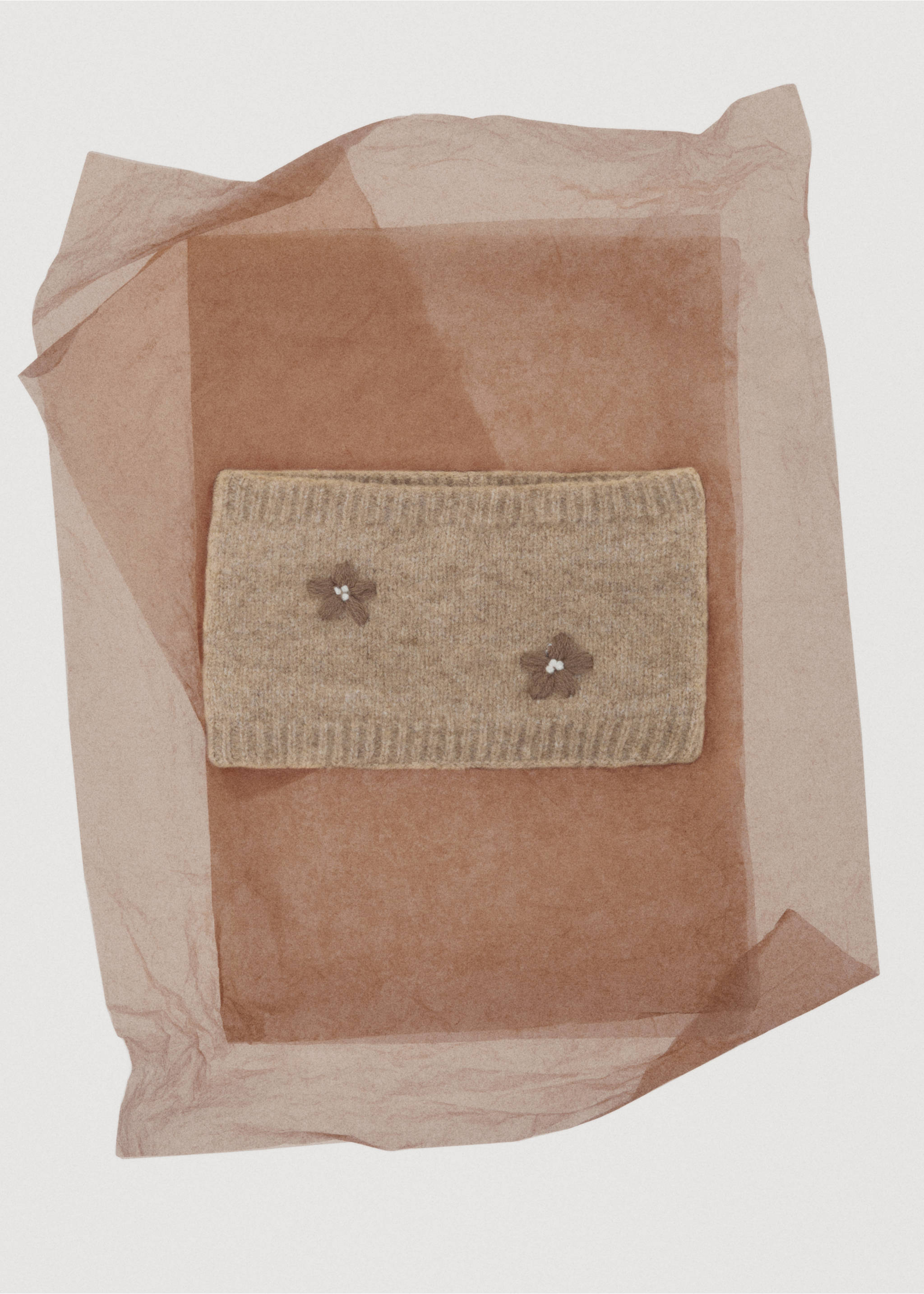 Embroidered knitted scarf - Details of the article 5, Sand. Ref: 17066347-00.