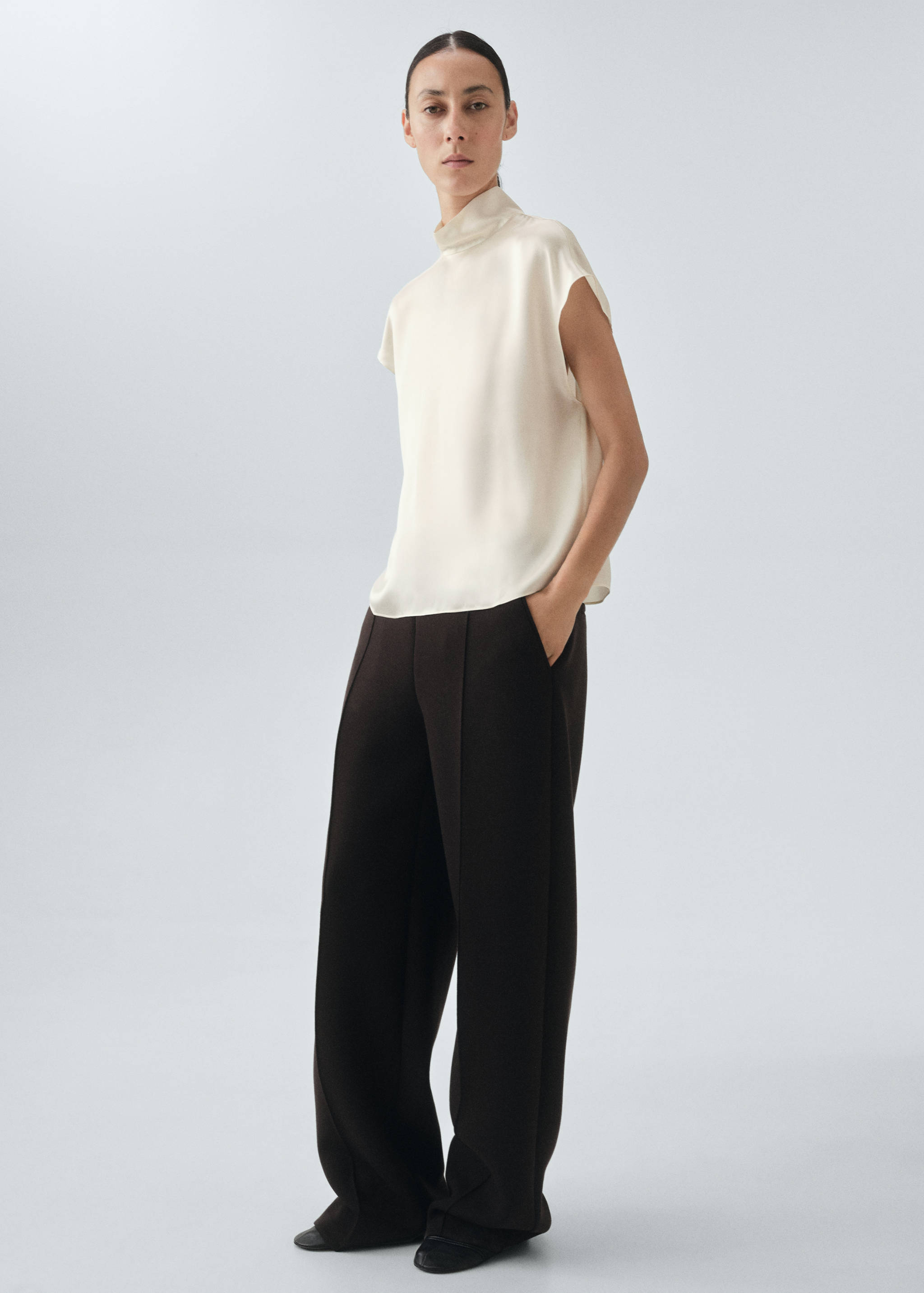 100% silk satin turtleneck blouse - General plane