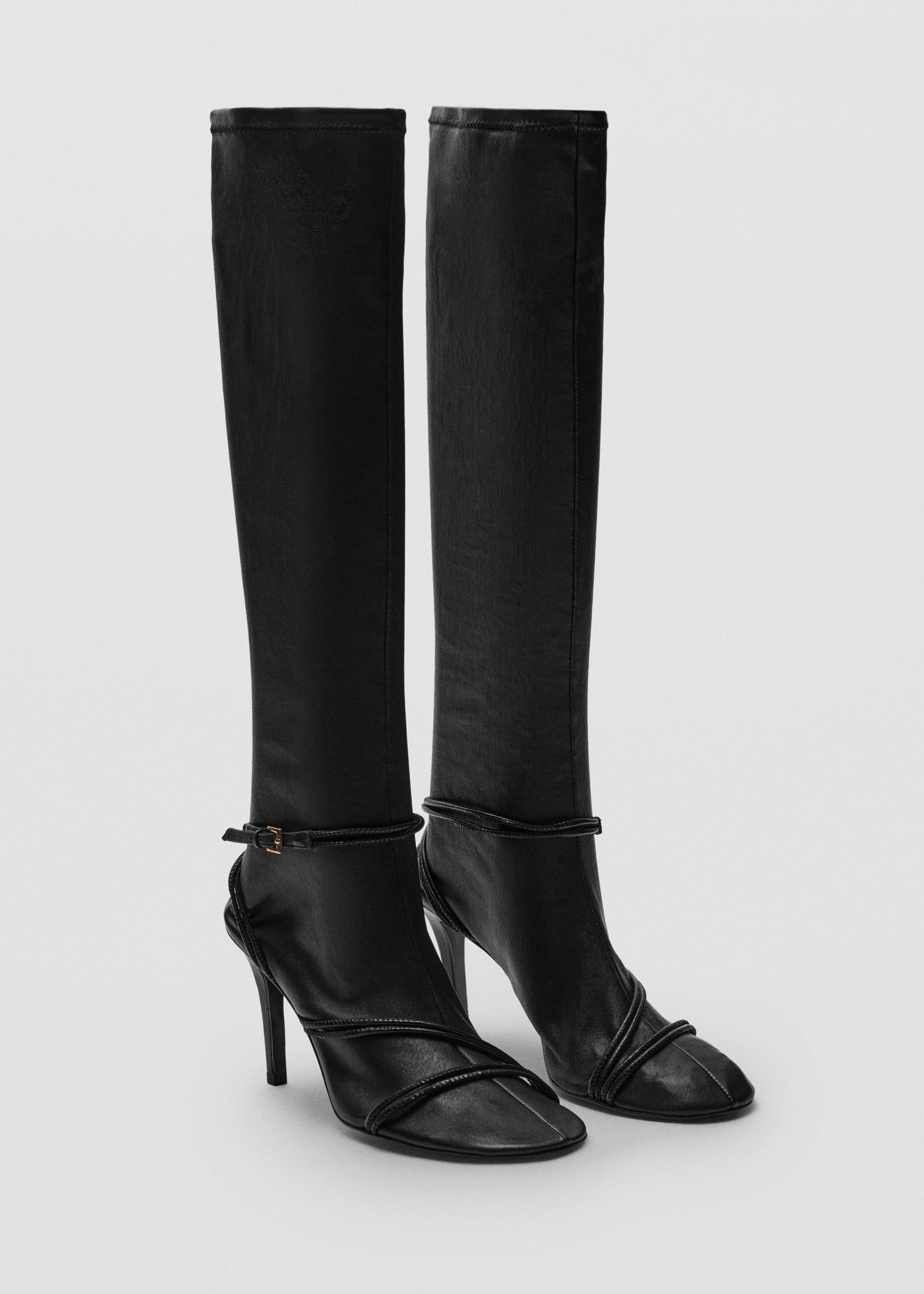 High leather boots with straps - Medium plane