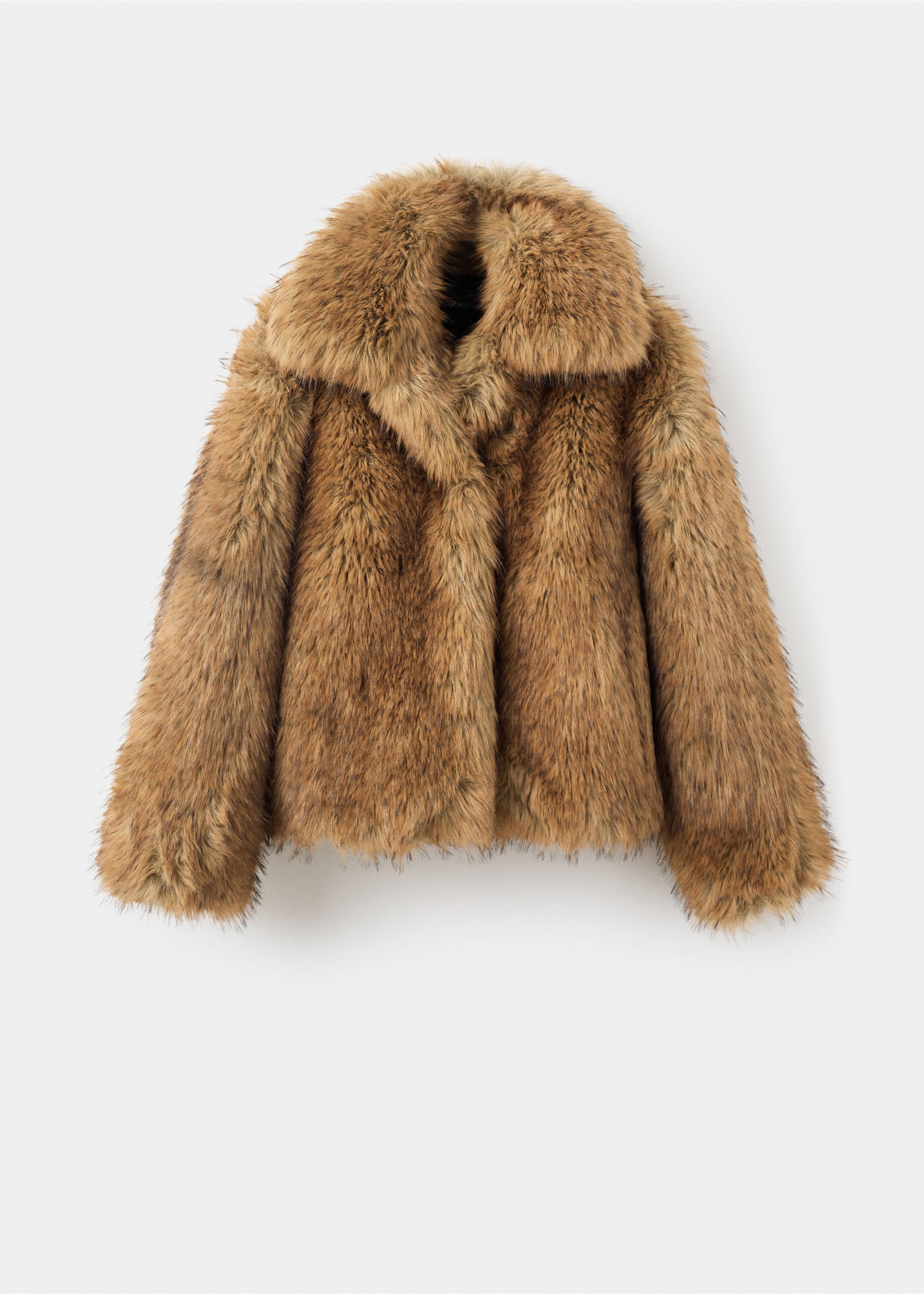 Faux-fur jacket with lapels - Article without model, Brown. Ref: 17066357-00.
