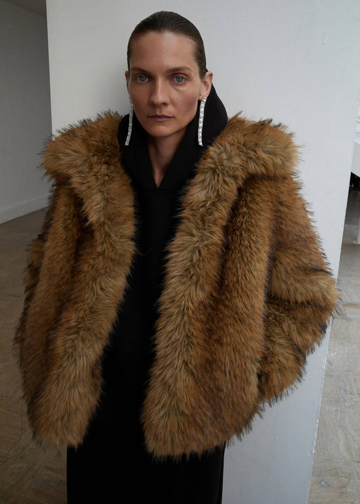 Faux-fur jacket with lapels — Brown