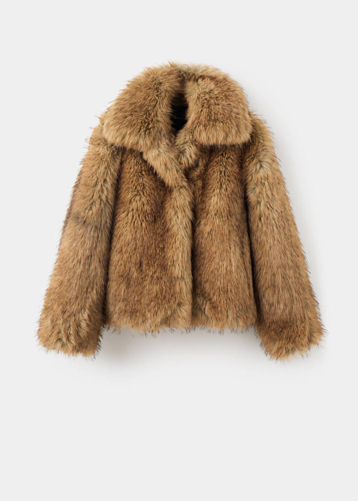 Faux-fur jacket with lapels — Brown