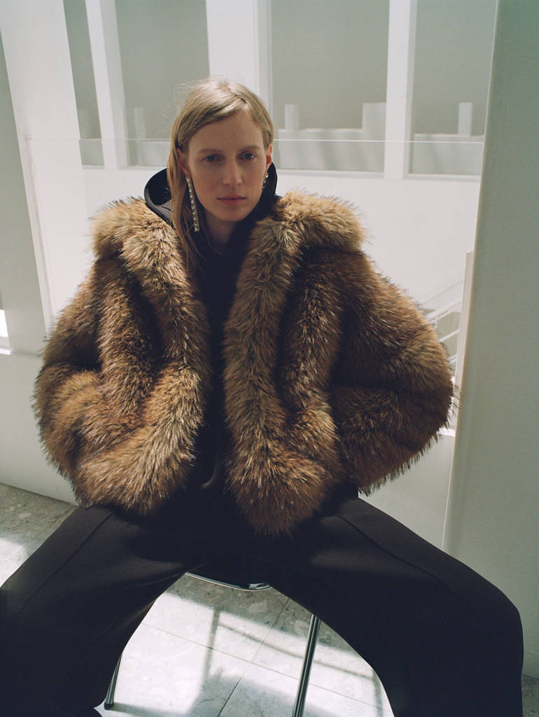 Faux-fur jacket with lapels — Brown