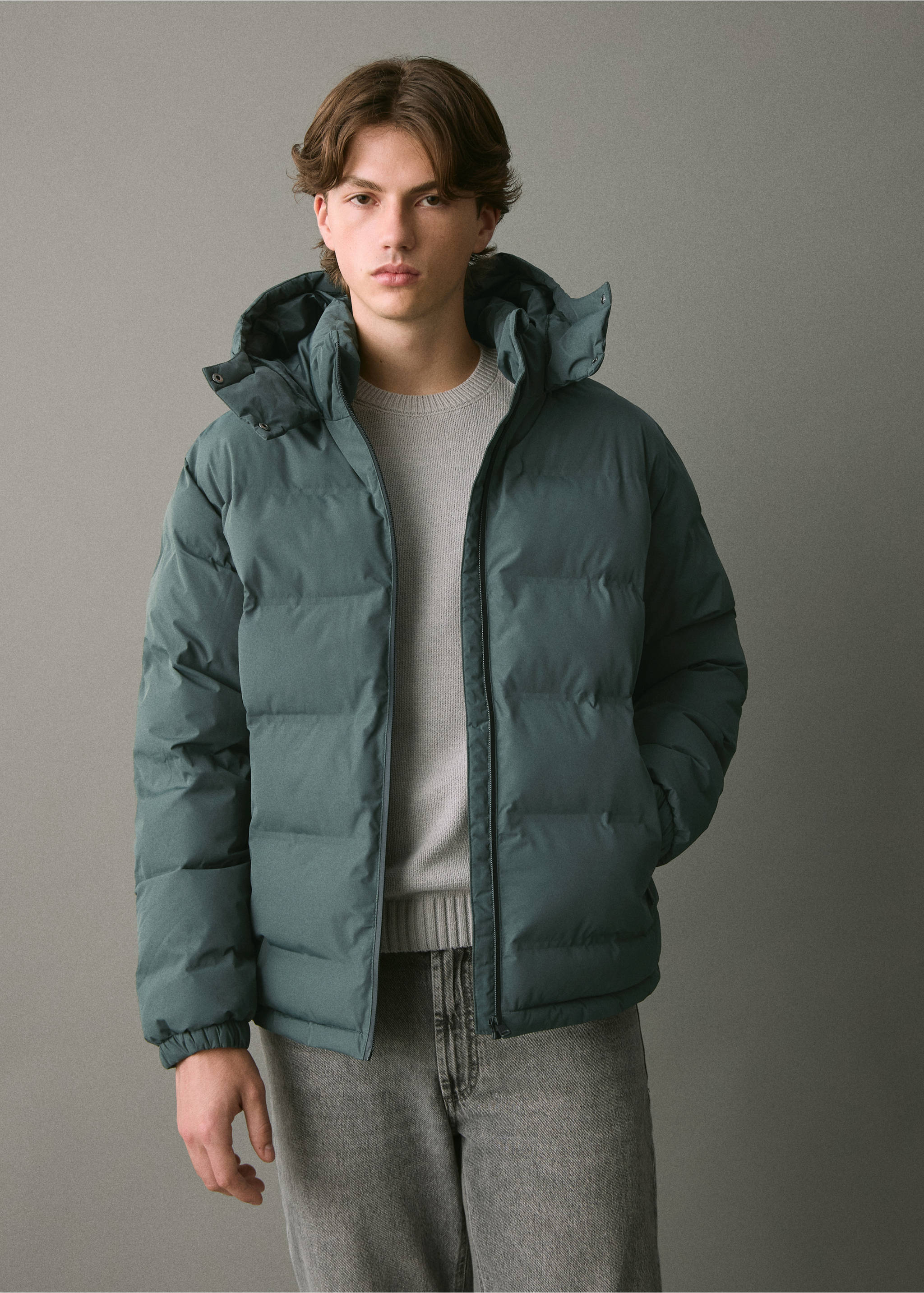 Anorak acolchado capucha - Plano medio, Verde pastel. Ref: 17066720-00.