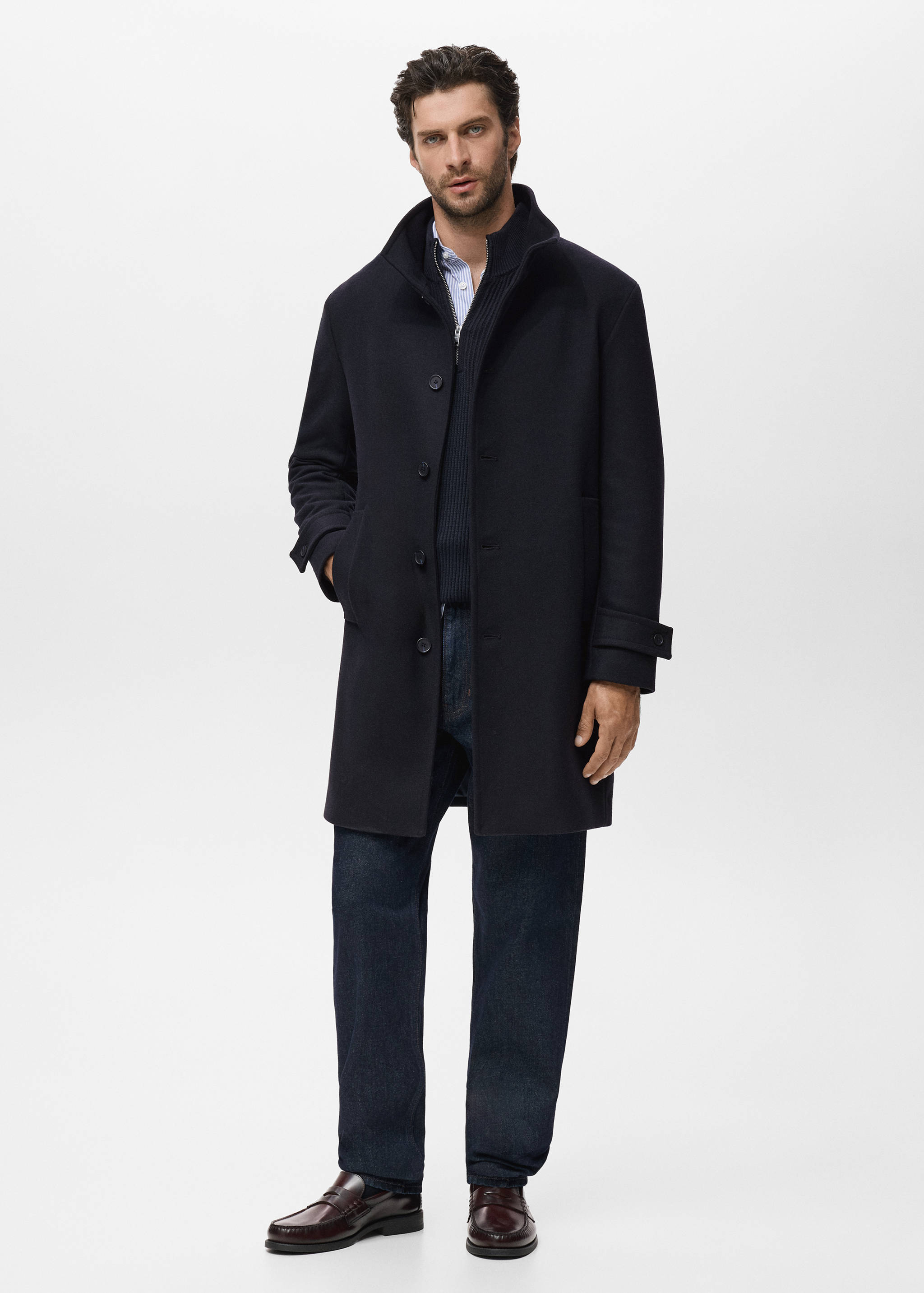 Wool funnel neck coat - General plane