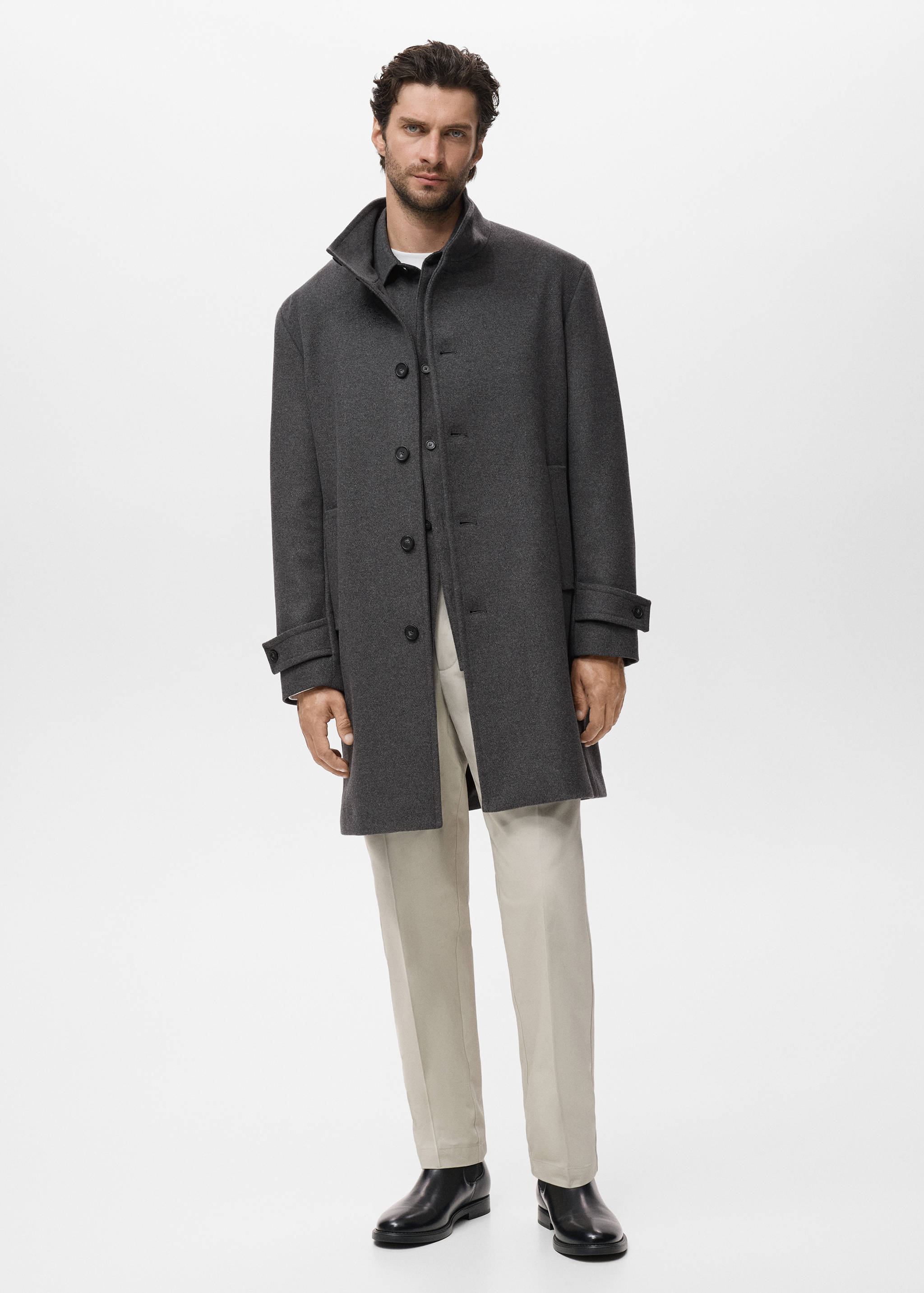 Wool funnel neck coat - General plane