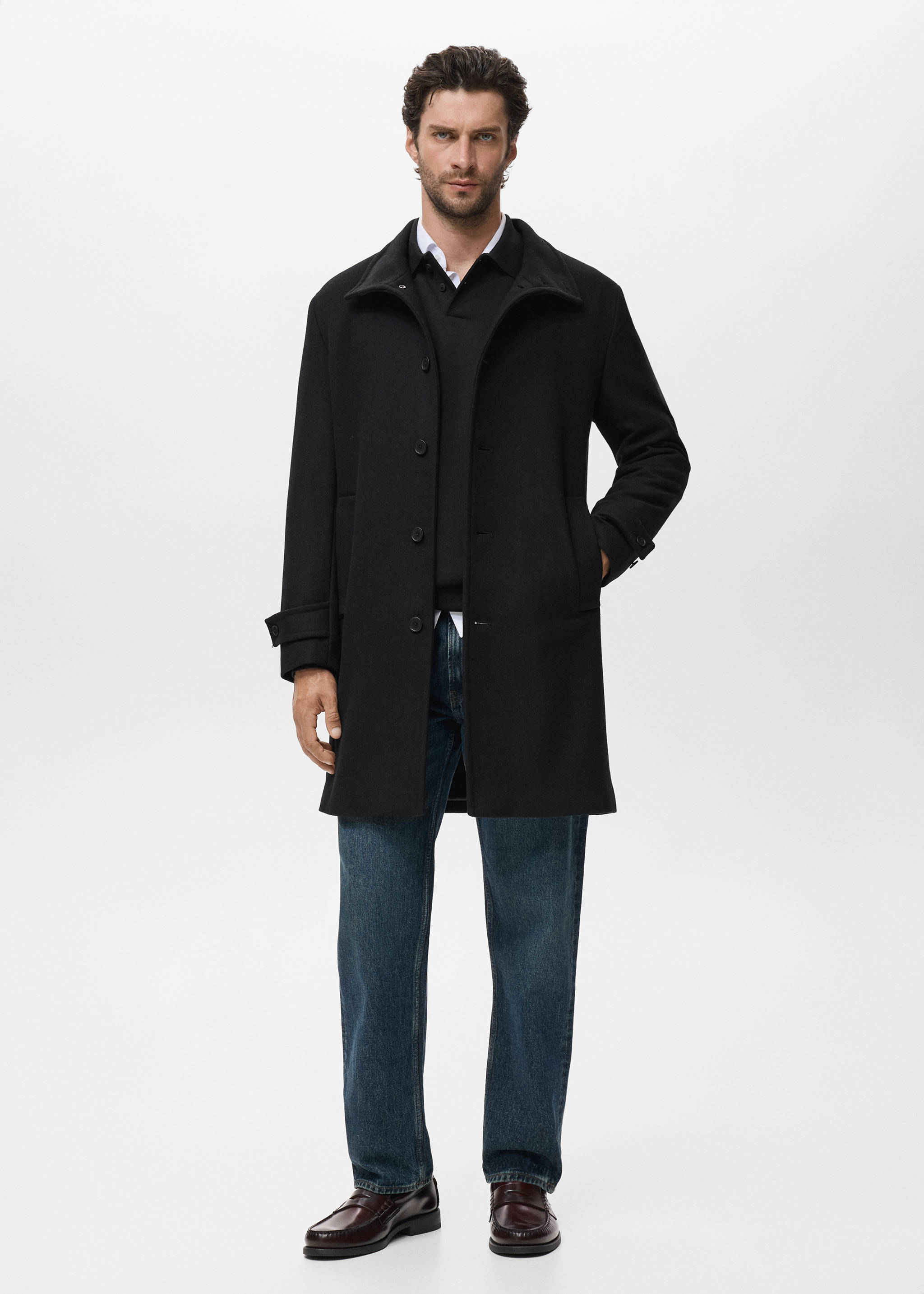 Wool funnel neck coat - General plane