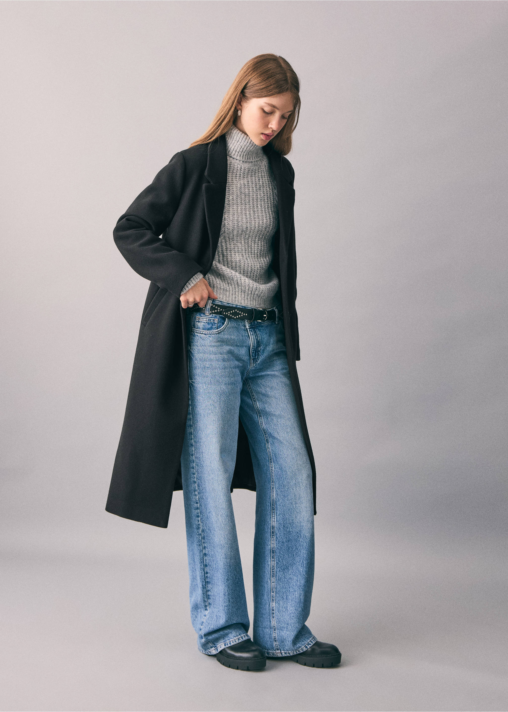 Manteau long drap de laine - Plan général, Noir. Ref: 17066723-00.